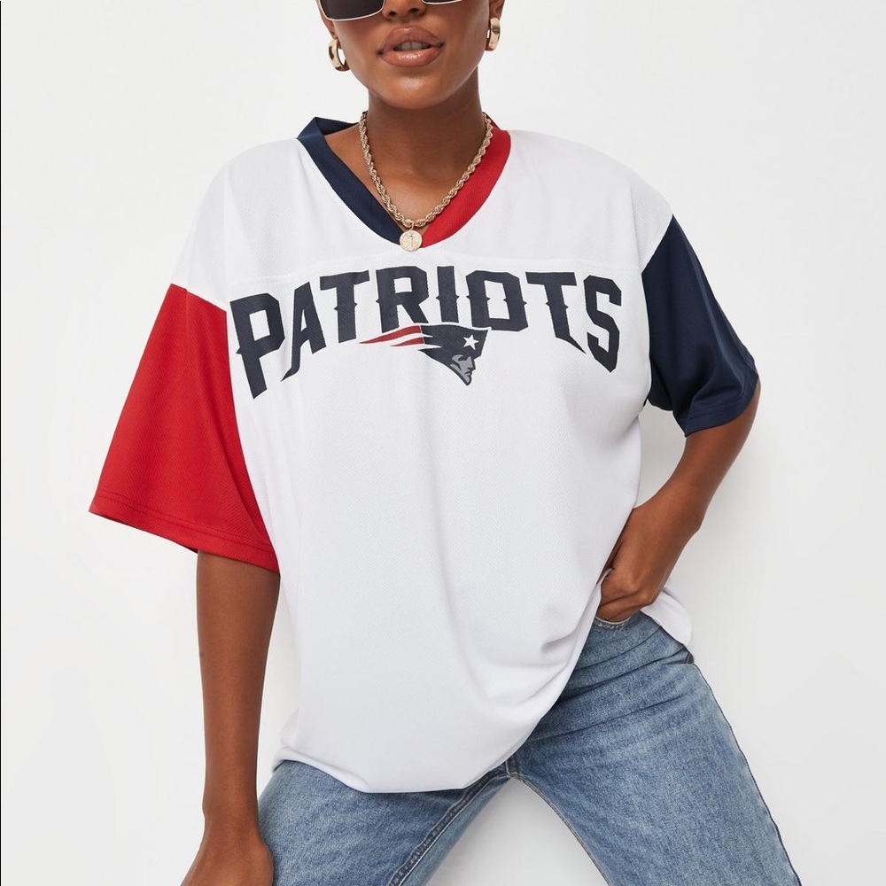 White Colorblock Patriots Varsity Jersey Tshirt **NWT** SOLD OUT online!!